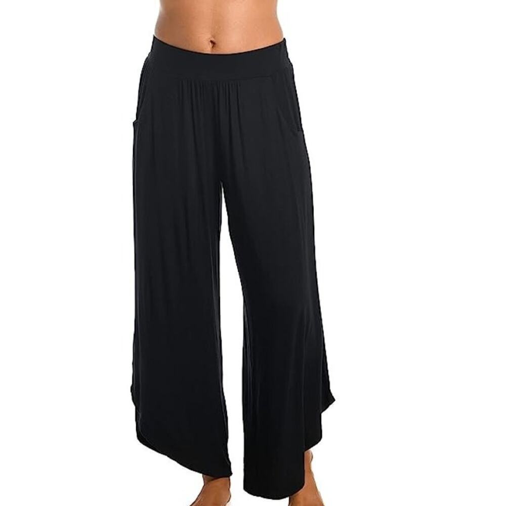 La Blanca Cropped Palazzo Pant Swim Cover Up Large Black Size Large NWT